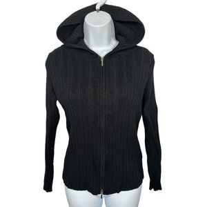 Y2K Belldini Womens Medium Hoodie Long Sleeve Top Black Stretch Full Zip
